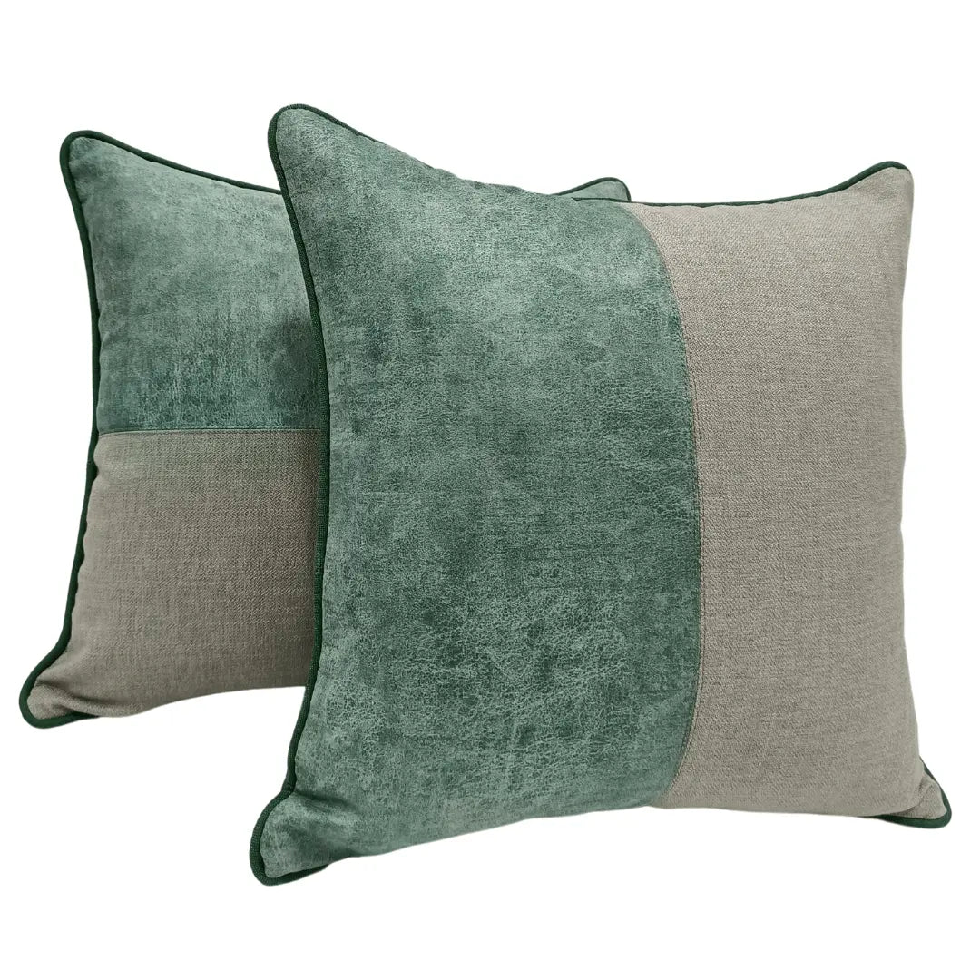 Elegant Two-Tone Green & Beige Pillow Covers (Set of 2, 16x16) | ZIPCushions