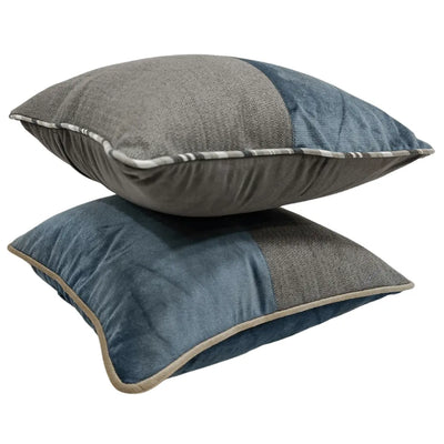 Chic Blue & Beige Patchwork Pillow Covers (Set of 2, 16x16) - Alternate image