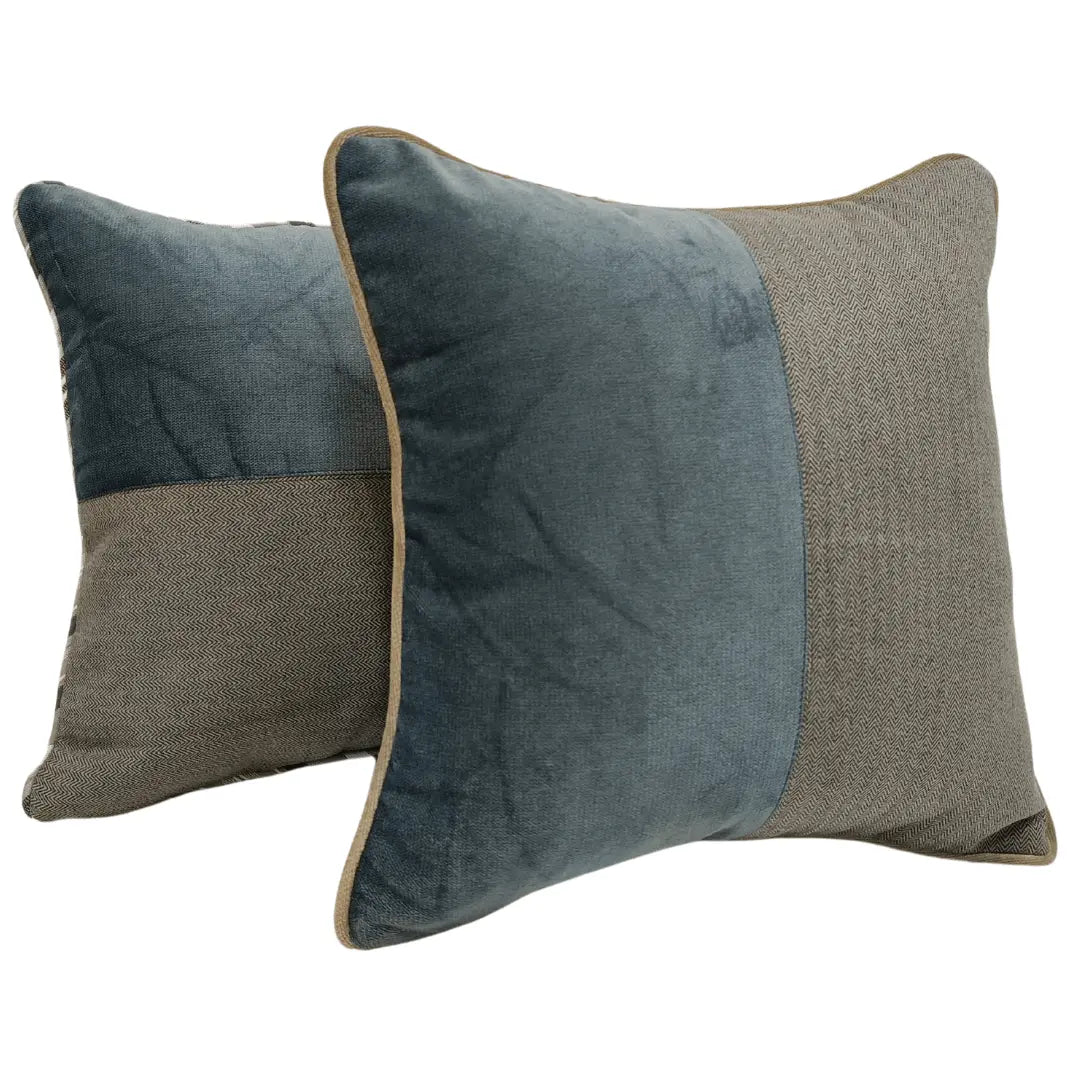 Chic Blue & Beige Patchwork Pillow Covers (Set of 2, 16x16) | ZIPCushions