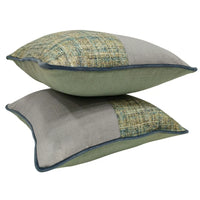 Contemporary Green & Beige Pillow Covers (Set of 2, 16x16)