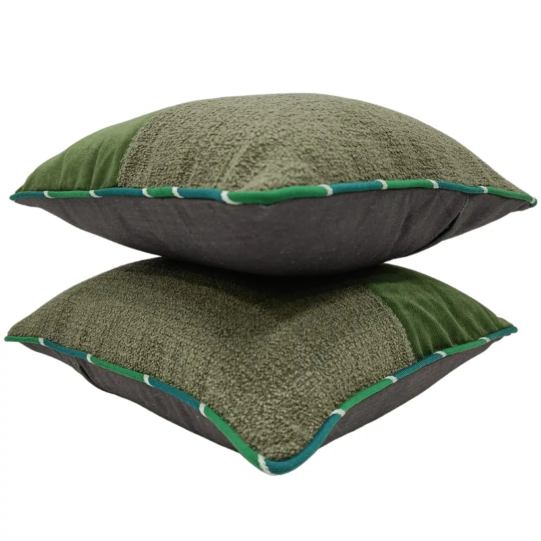 Earthy Green Patchwork Pillow Covers (Set of 2, 16x16) | ZIPCushions - view 2
