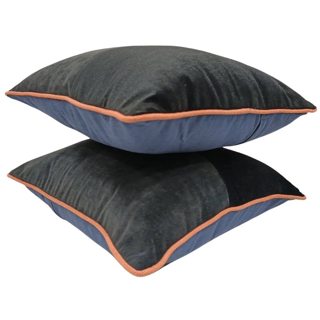 Charcoal and Navy Velvet Pillow Covers (16x16, Set of 2) | ZIPCushions - view 2