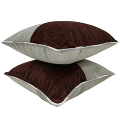 Burgundy and Grey Dual Tone Pillow Covers (16x16, Set of 2) - Hover Image