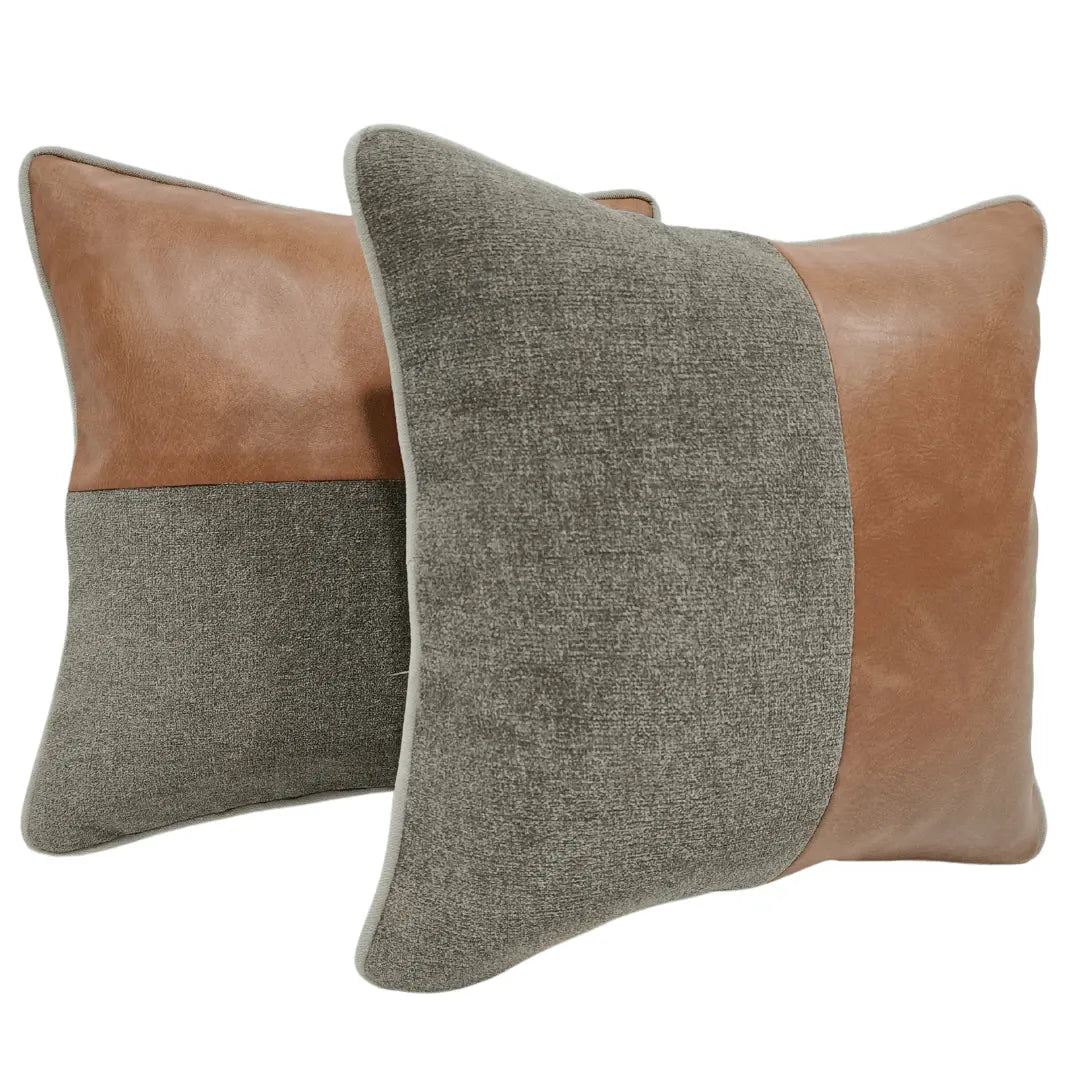 Brown Leather & Warm Taupe Pillow Covers (16x16, Set of 2) | ZIPCushions