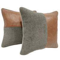 Brown Leather & Warm Taupe Pillow Covers (16x16, Set of 2)