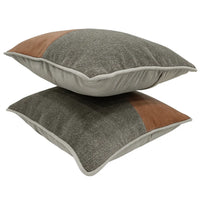 Brown Leather & Warm Taupe Pillow Covers (16x16, Set of 2)