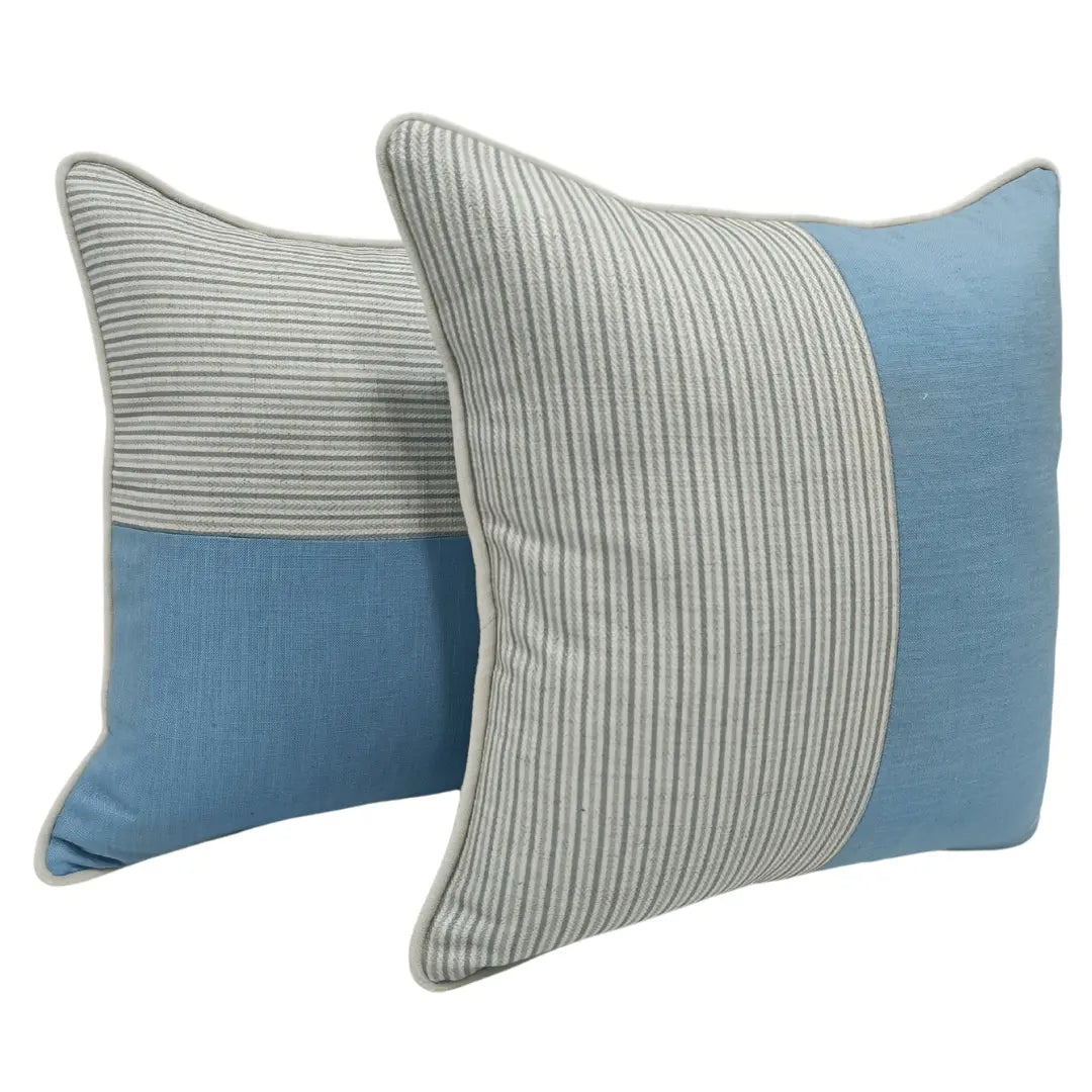 Blue & Striped Dual Tone Pillow Covers (16x16, Set of 2) | ZIPCushions