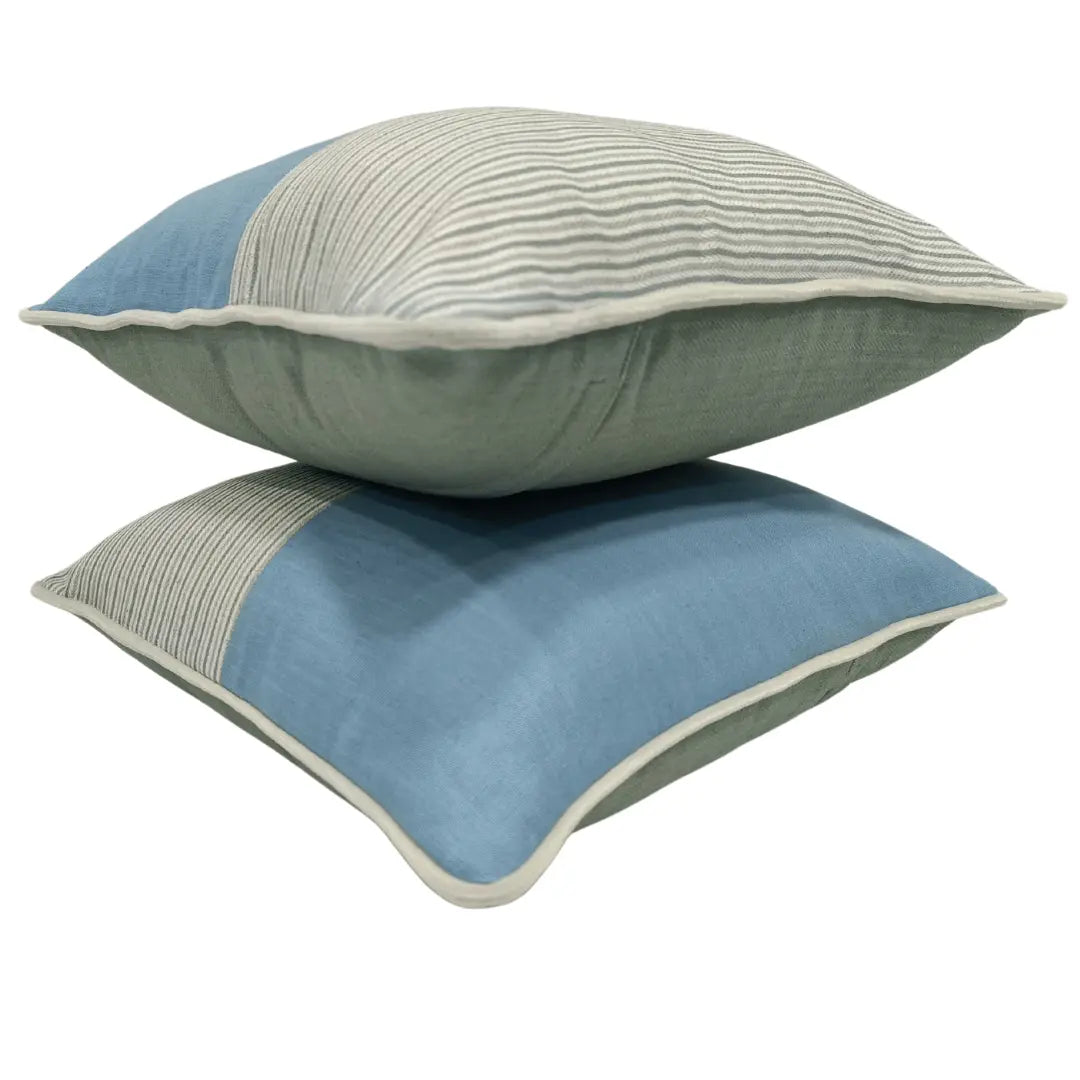 Blue & Striped Dual Tone Pillow Covers (16x16, Set of 2) | ZIPCushions - view 2