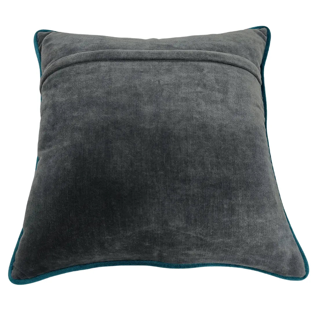 Charcoal Grey Pillow Covers with Teal Piping (16x16, Set of 2) | ZIPCushions - view 3