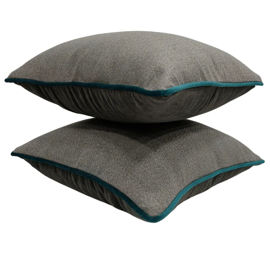 Charcoal Grey Pillow Covers with Teal Piping (16x16, Set of 2) | ZIPCushions - view 2
