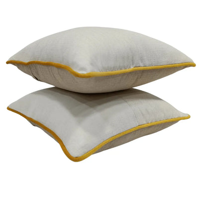 Off-White Pillow Covers with Mustard Piping (16x16, Set of 2) - Alternate image