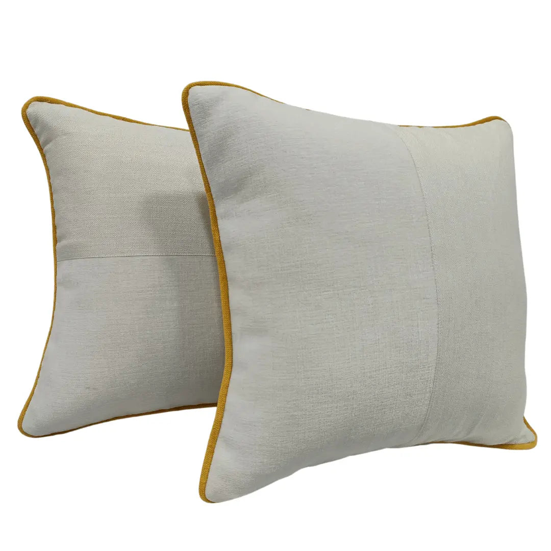 Off-White Pillow Covers with Mustard Piping (16x16, Set of 2) | ZIPCushions