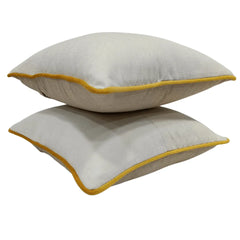 Off-White Pillow Covers with Mustard Piping (16x16, Set of 2) - Hover Image