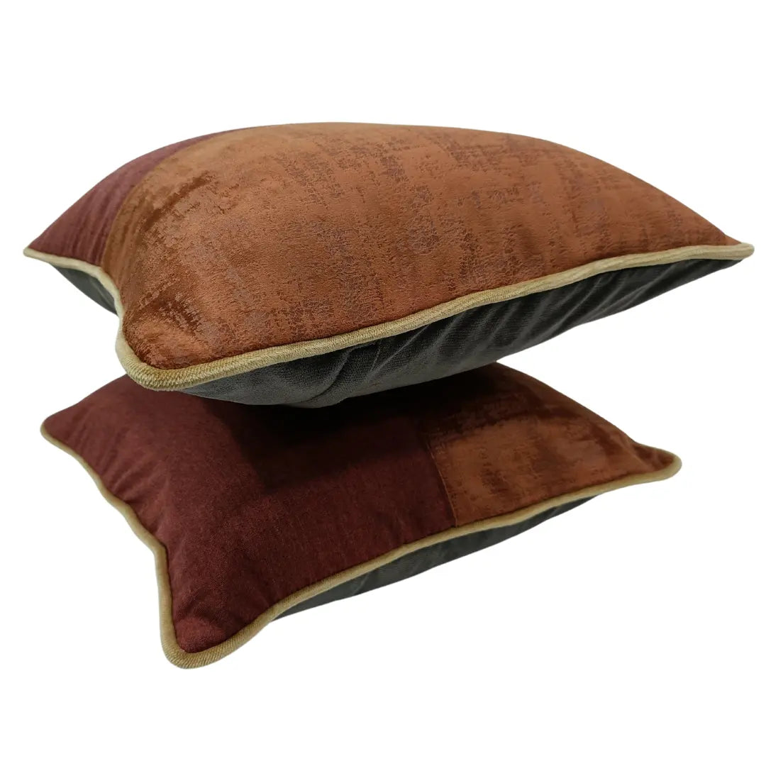 Rustic Duo-Tone Pillow Covers with Piping (16x16, Set of 2) | ZIPCushions