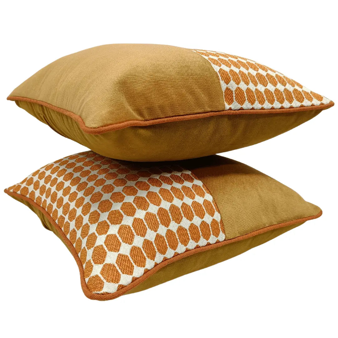 Mustard & Orange Geometric Dual-Tone Pillow Covers (16x16, Set of 2) | ZIPCushions - view 2