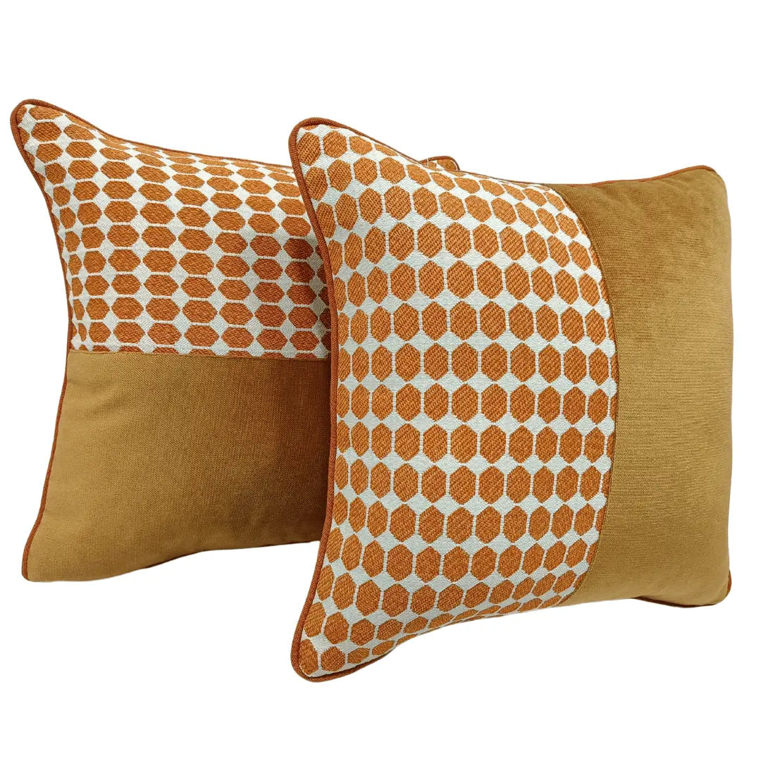 Mustard & Orange Geometric Dual-Tone Pillow Covers (16x16, Set of 2) | ZIPCushions