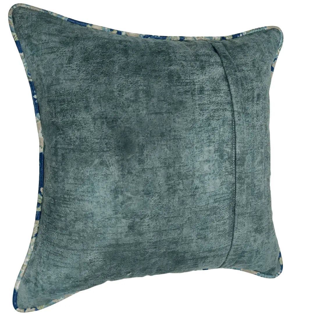 Teal Green Pillow Covers with Floral Piping (16x16, Set of 2) | ZIPCushions - view 3