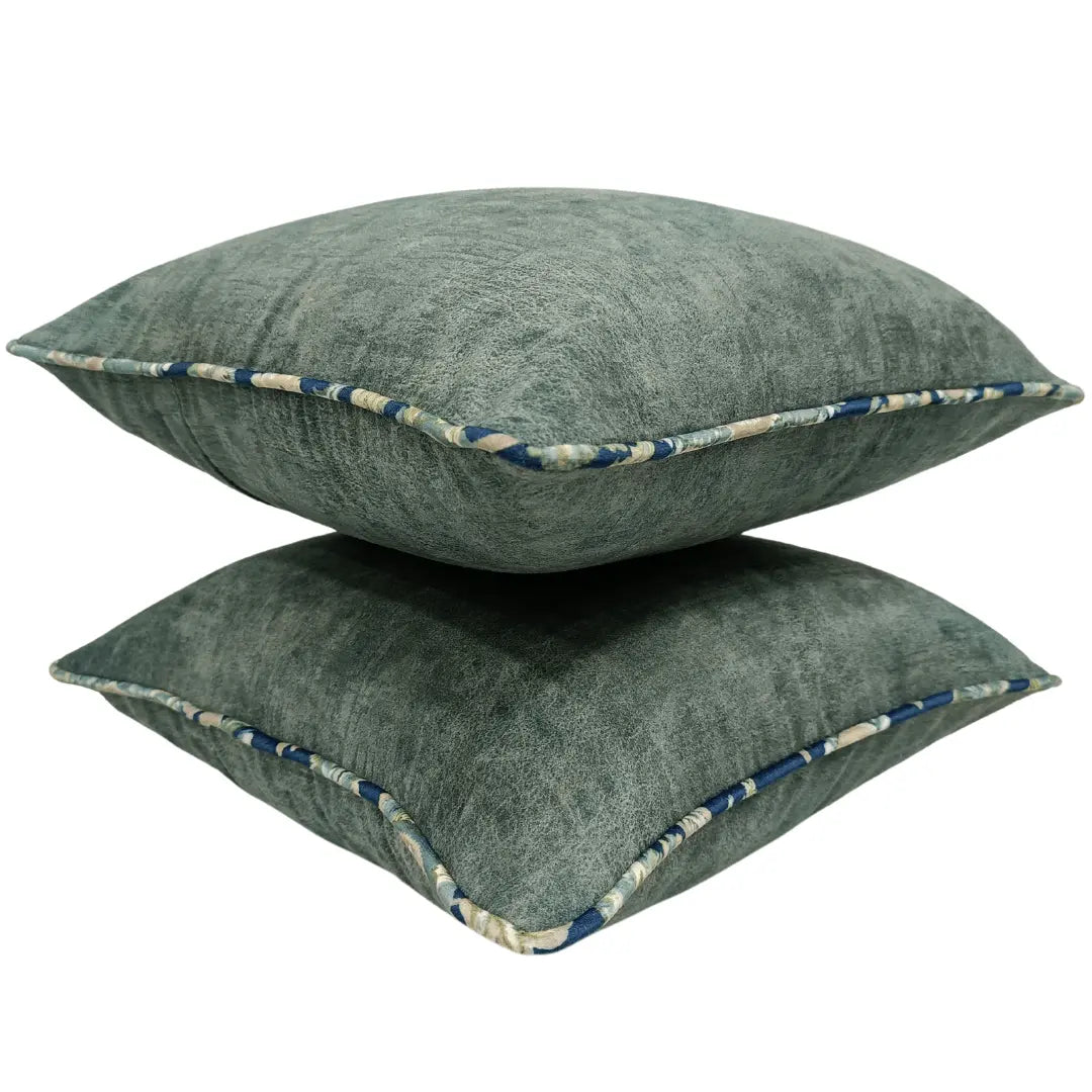 Teal Green Pillow Covers with Floral Piping (16x16, Set of 2) | ZIPCushions - view 2