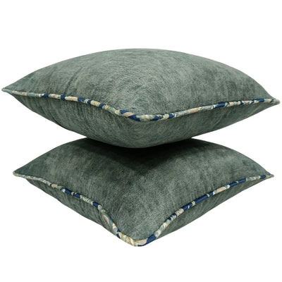 Teal Green Pillow Covers with Floral Piping (16x16, Set of 2) - Alternate image
