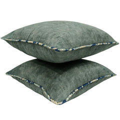 Teal Green Pillow Covers with Floral Piping (16x16, Set of 2) - Hover Image