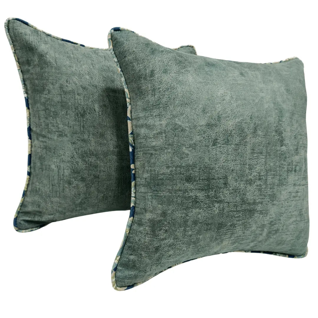 Teal Green Pillow Covers with Floral Piping (16x16, Set of 2) | ZIPCushions
