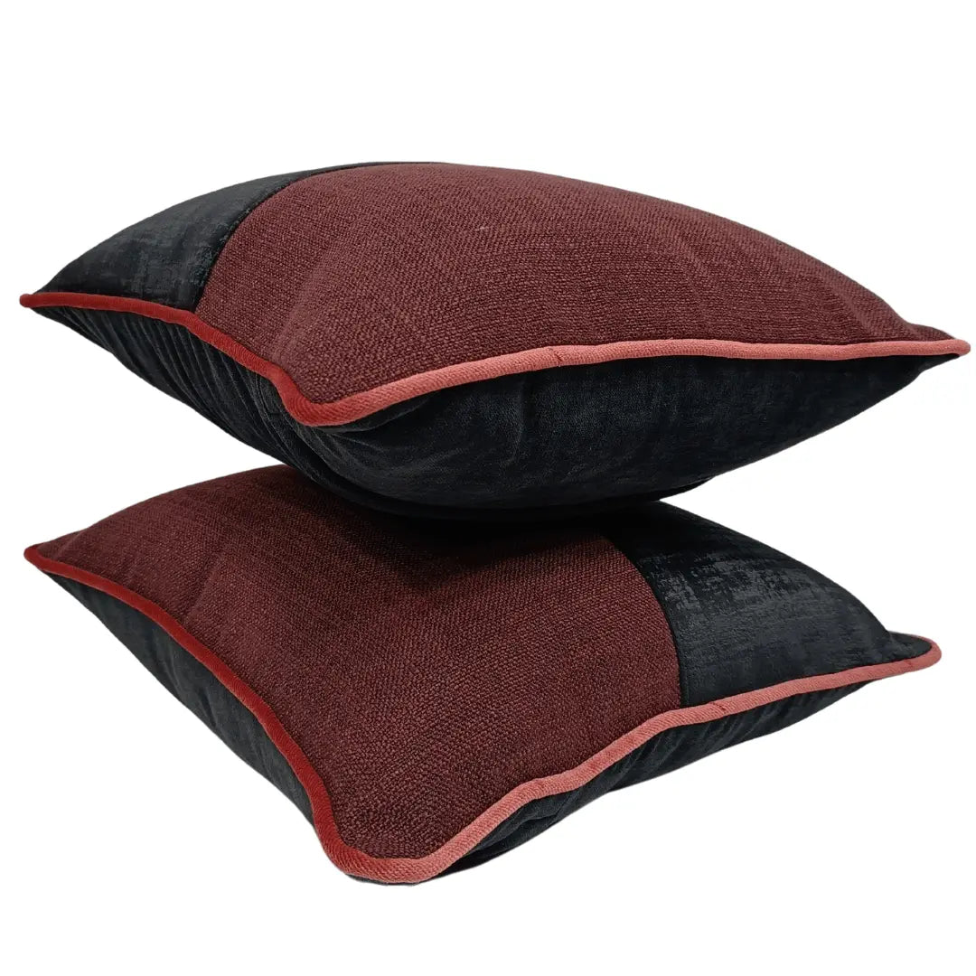 Burgundy and Charcoal Dual Tone Pillow Covers (16x16, Set of 2) | ZIPCushions - view 2