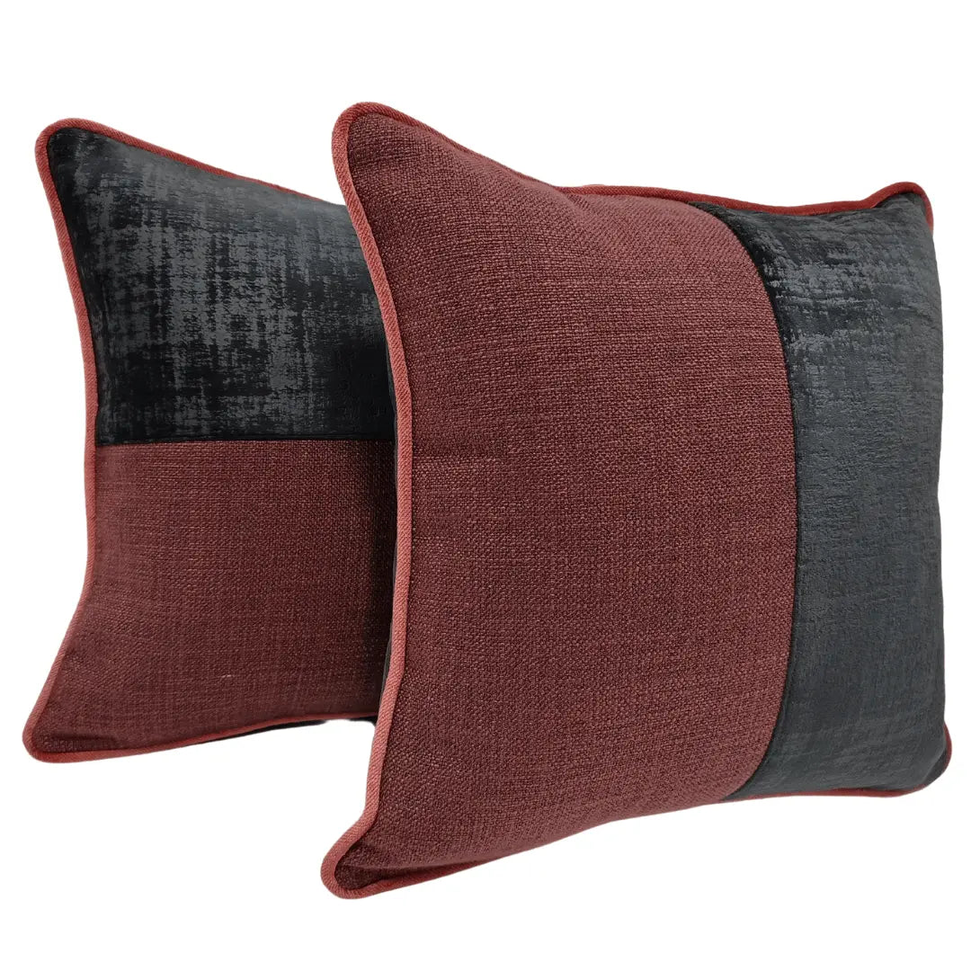 Burgundy and Charcoal Dual Tone Pillow Covers (16x16, Set of 2) | ZIPCushions
