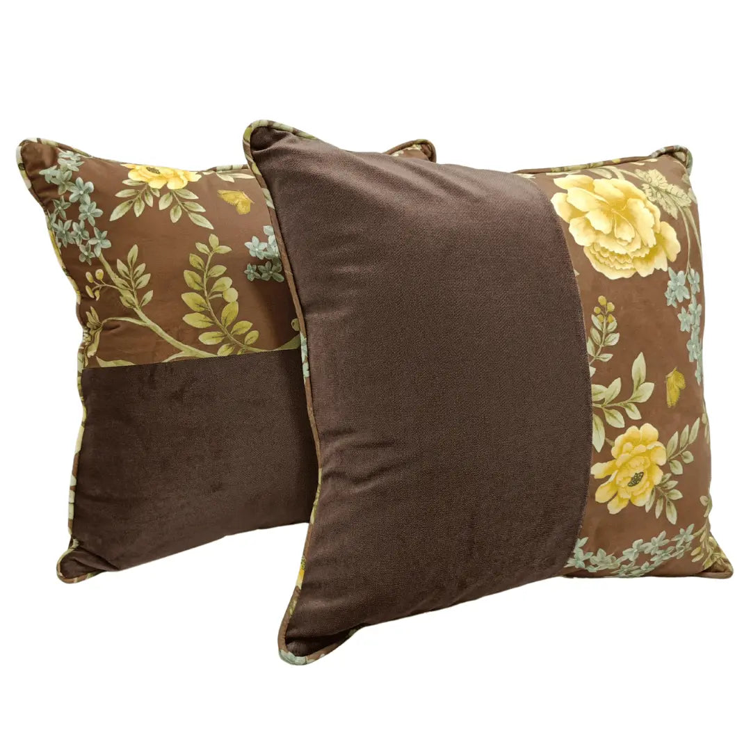 Brown & Floral Dual Tone Pillow Covers (22x22, Set of 2) | ZIPCushions