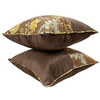 Brown & Floral Dual Tone Pillow Covers (22x22, Set of 2)