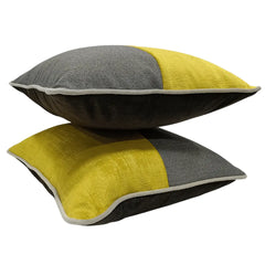 Yellow and Grey Dual Tone Pillow Covers (16x16, Set of 2) - Hover Image