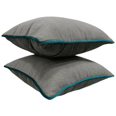 Grey Textured Pillow Covers with Teal Piping (16x16, Set of 2) - Alternate image