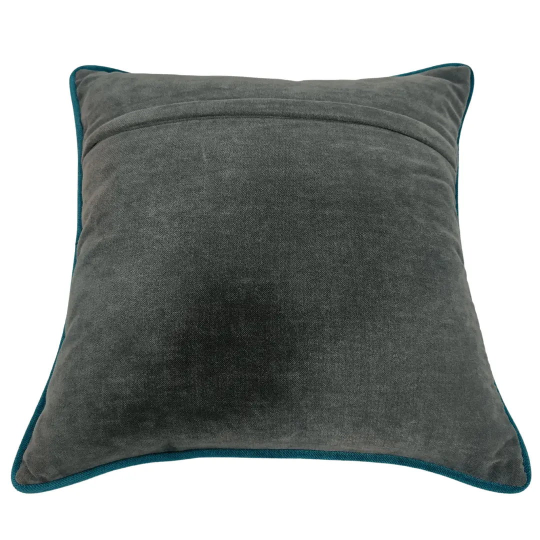 Grey Textured Pillow Covers with Teal Piping (16x16, Set of 2) | ZIPCushions - view 3