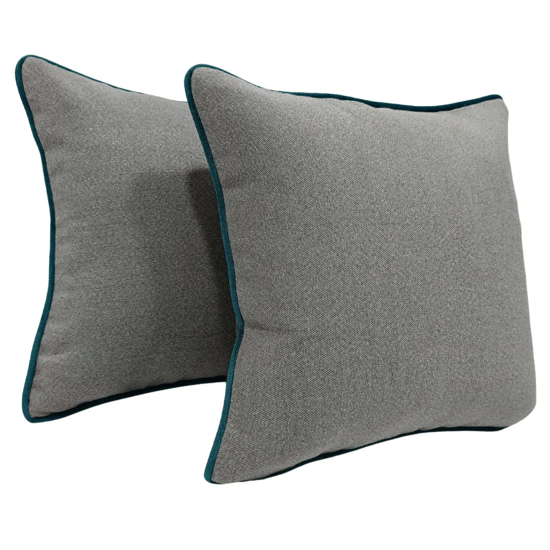 Grey Textured Pillow Covers with Teal Piping (16x16, Set of 2) | ZIPCushions