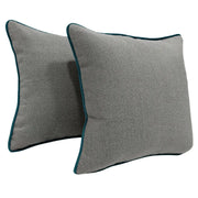 Grey Textured Pillow Covers with Teal Piping (16x16, Set of 2) | ZIPCushions