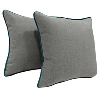 Grey Textured Pillow Covers with Teal Piping (16x16, Set of 2)
