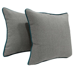 Grey Textured Pillow Covers with Teal Piping (16x16, Set of 2)