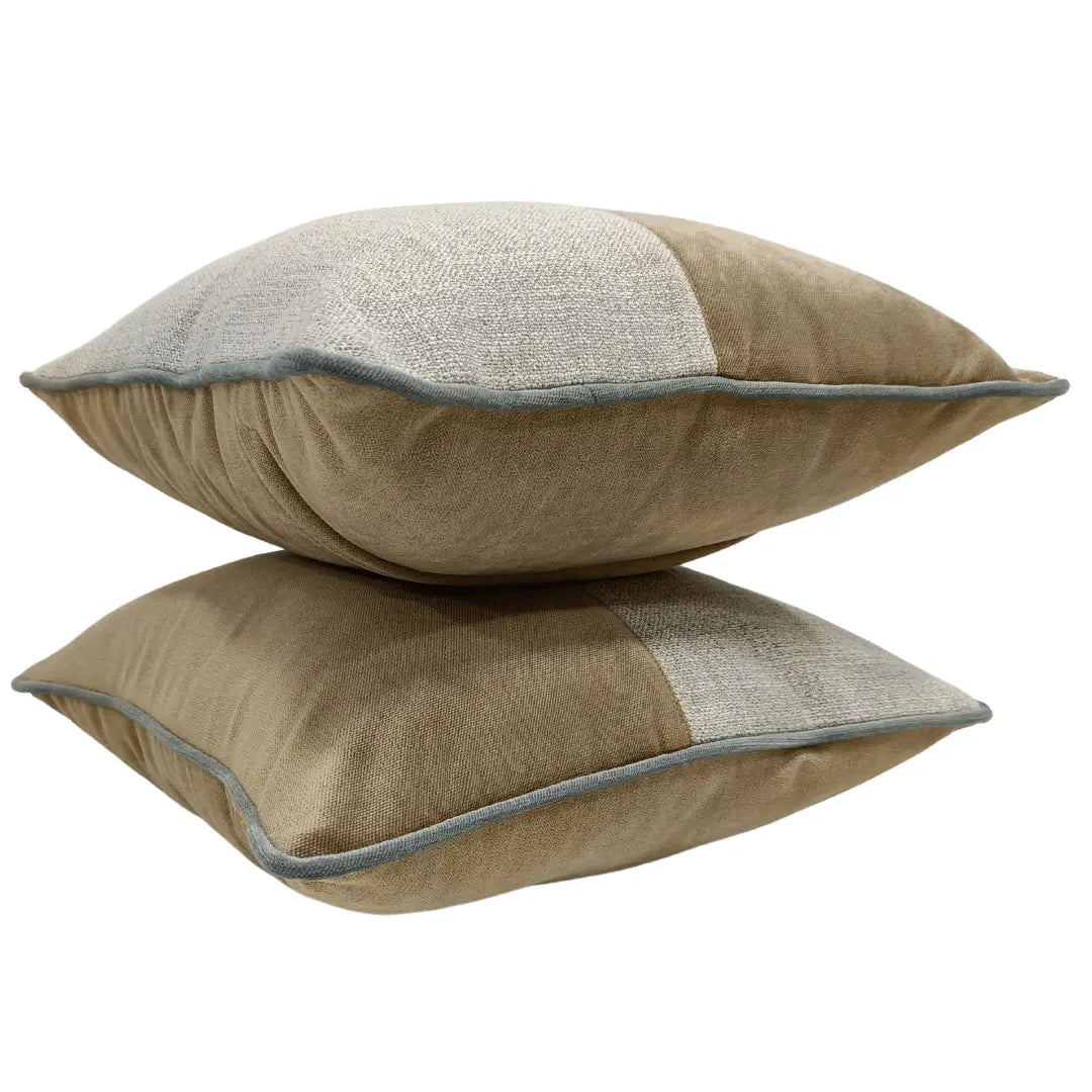 Beige & Light Grey Chenille Pillow Covers (16x16, Set of 2) | ZIPCushions - view 2