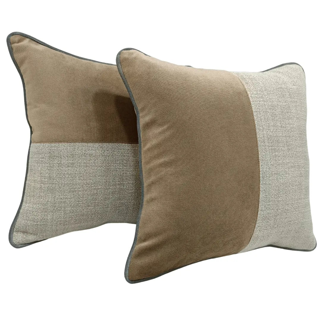 Beige & Light Grey Chenille Pillow Covers (16x16, Set of 2) | ZIPCushions