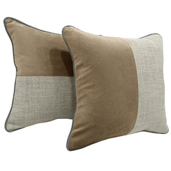 Beige & Light Grey Chenille Pillow Covers (16x16, Set of 2)