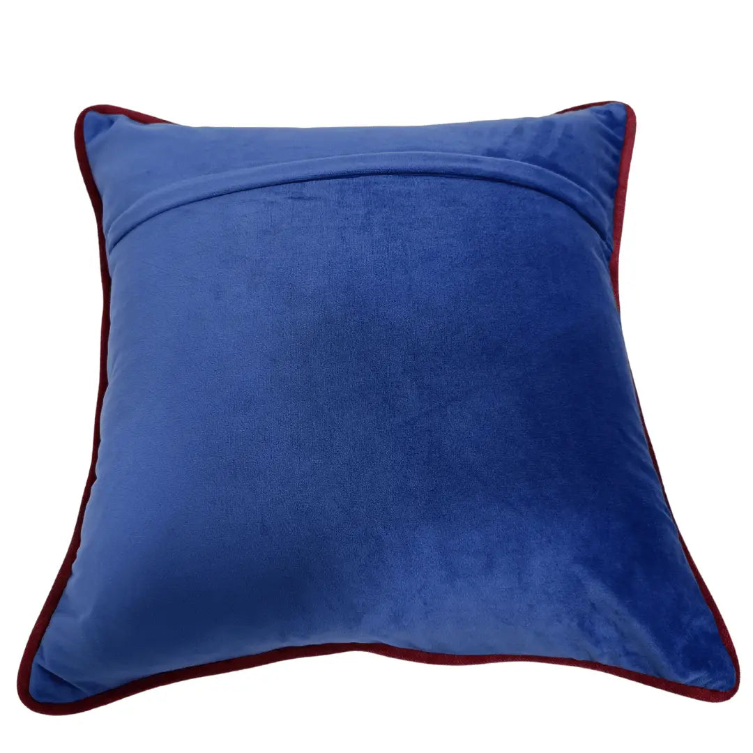 Luxe Blue Chenille Pillow Covers with Red Piping (16x16, Set of 2) | ZIPCushions - view 3