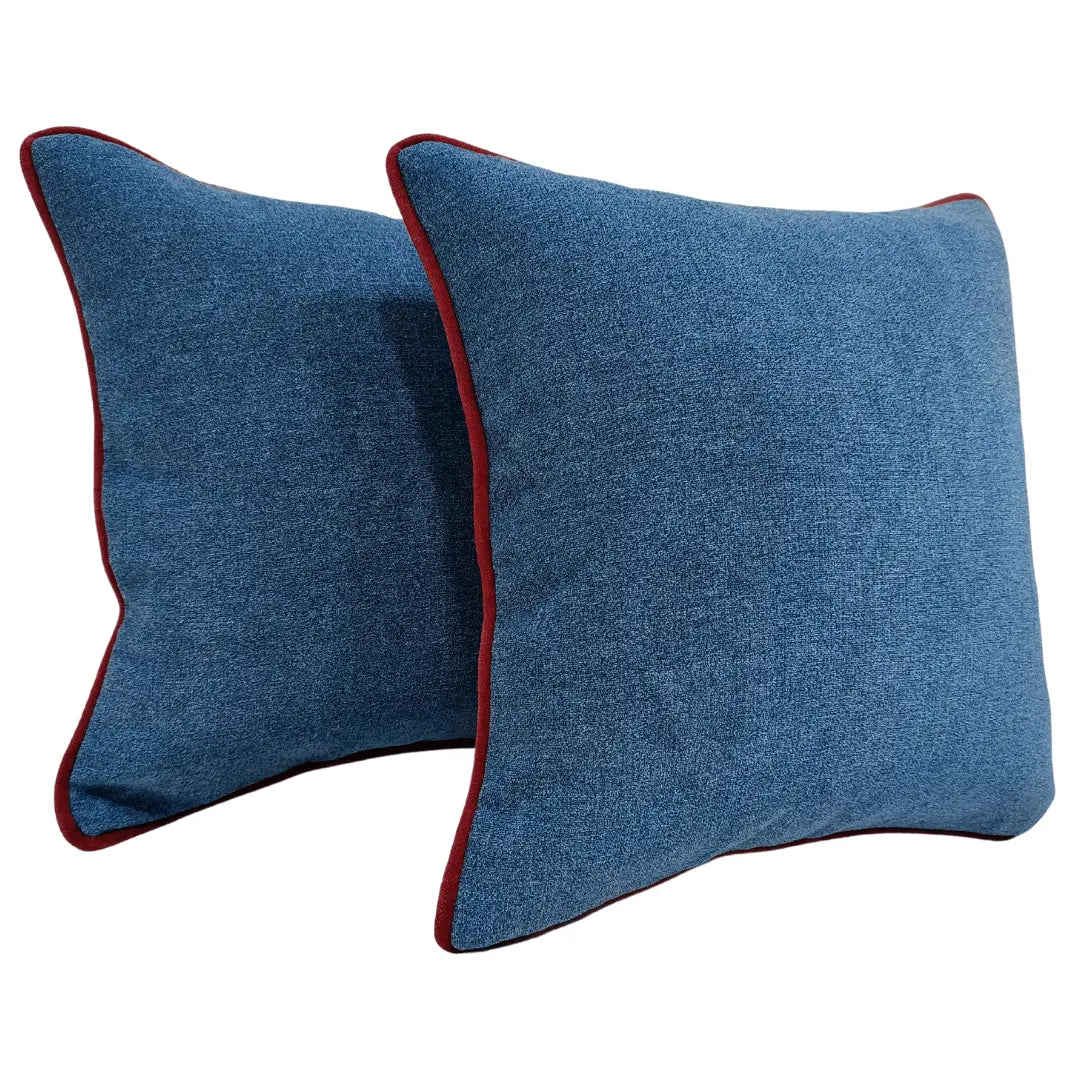 Luxe Blue Chenille Pillow Covers with Red Piping (16x16, Set of 2) | ZIPCushions