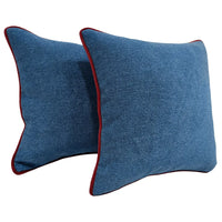 Luxe Blue Chenille Pillow Covers with Red Piping (16x16, Set of 2)