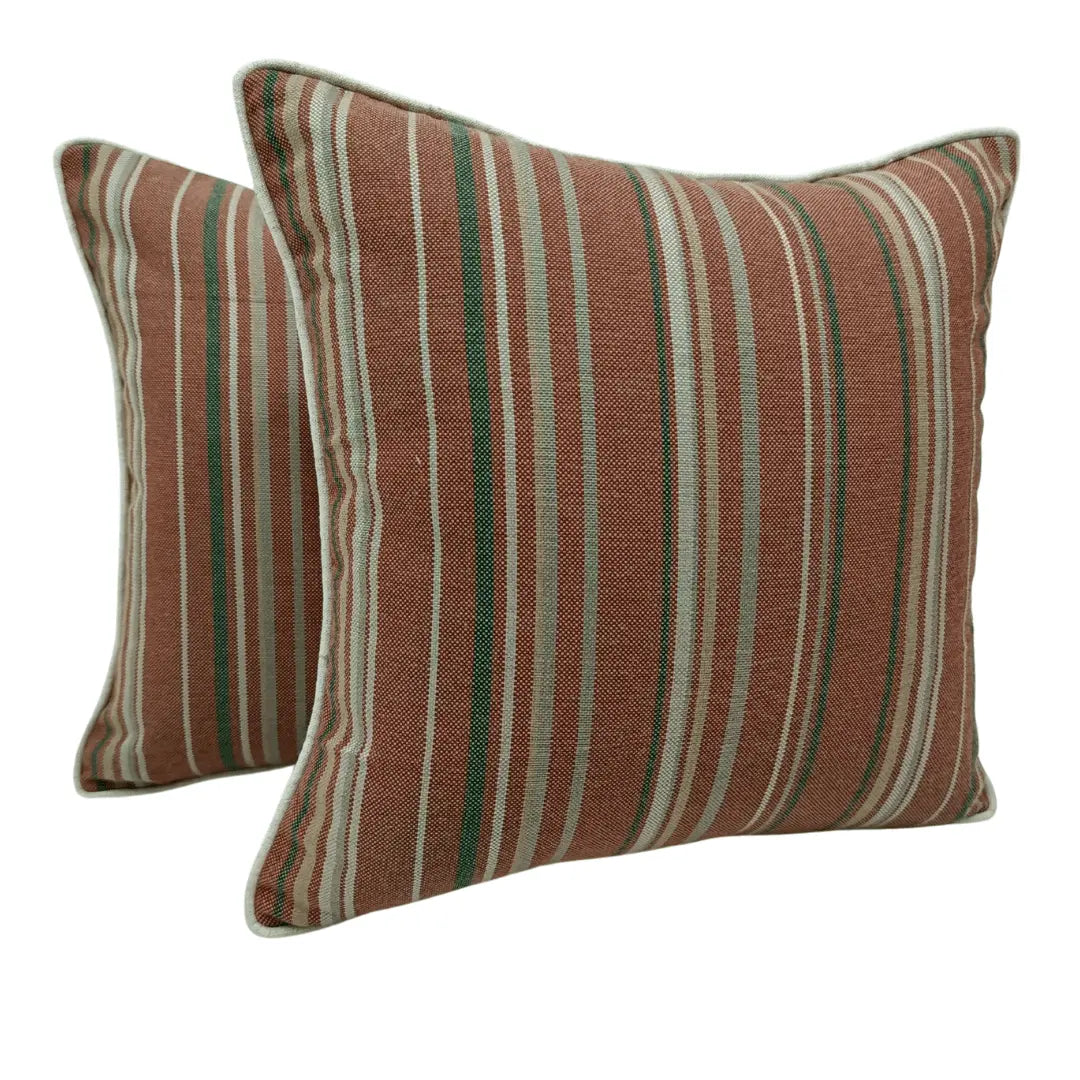 Rustic Striped Pillow Covers with Piped Edges (Set of 2, 16x16) | ZIPCushions