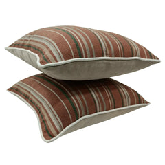 Rustic Striped Pillow Covers with Piped Edges (Set of 2, 16x16) - Hover Image