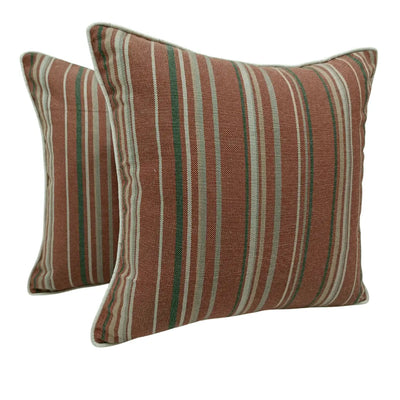 Rustic Striped Pillow Covers with Piped Edges (Set of 2, 16x16)