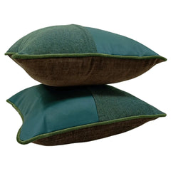 Green and Brown Patchwork Pillow Covers (16×16, Set of 2) - Hover Image