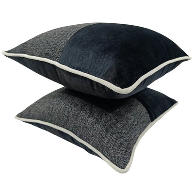 Black and Gray Patchwork Pillow Covers (Set of 2, 16×16) - Alternate image