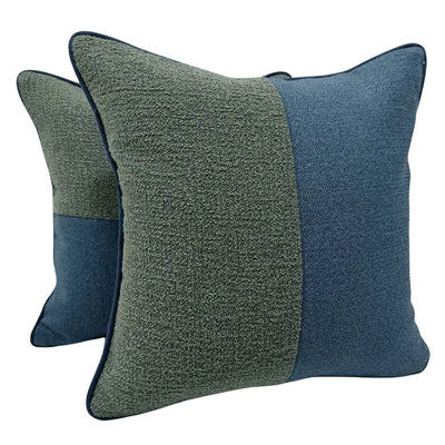 Blue and Green Textured Patchwork Pillow Covers (Set of 2, 16×16)