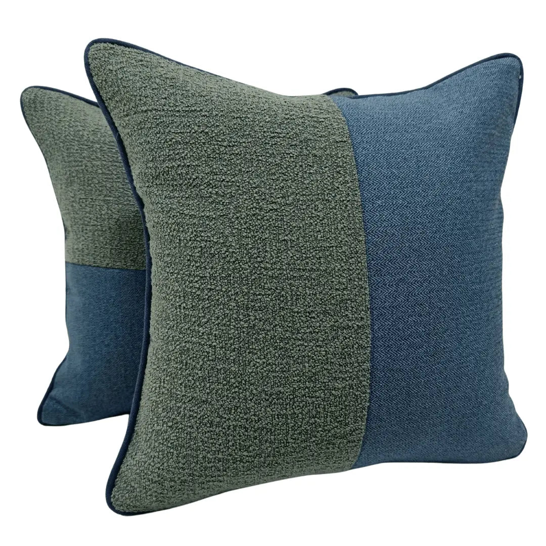 Blue and Green Textured Patchwork Pillow Covers (Set of 2, 16×16) | ZIPCushions