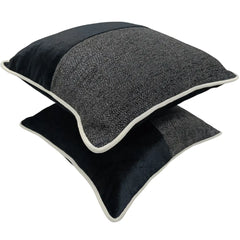 Black & Charcoal Textured Pillow Covers (Set of 2, 16×16) - Hover Image